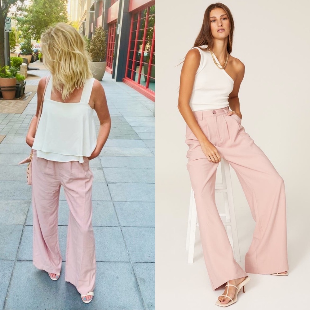 NONchalant Fabi Wide Leg Pant XL Blush Pink High Waisted Double Pleat Trouser